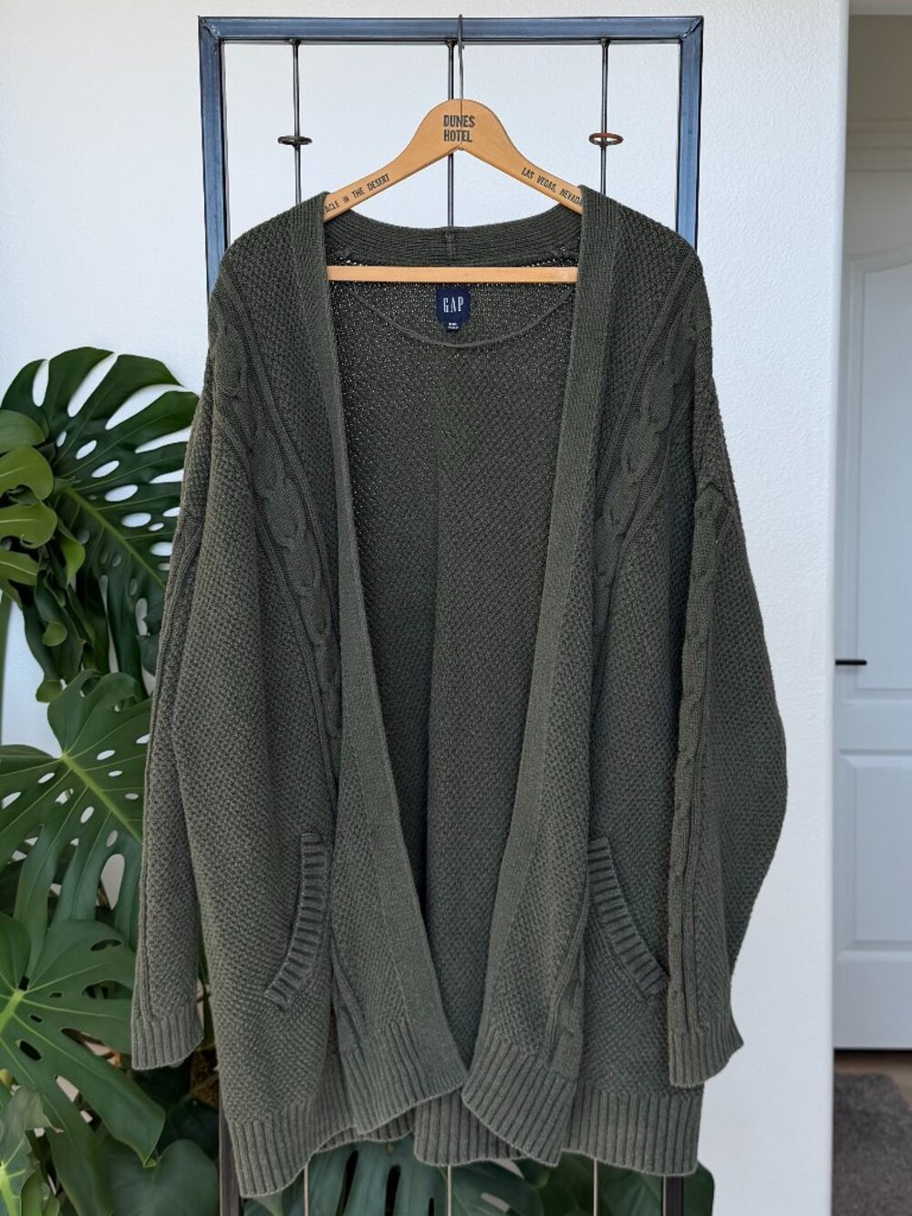 GAP Olive Green Cable Knit Open Cardigan Women’s XXL 100% Cotton